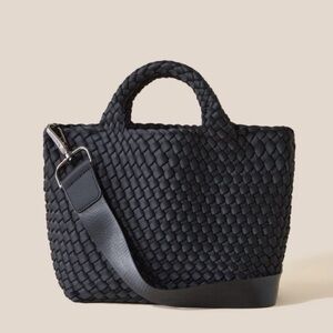 Naghedi St Barths Small Woven Neoprene Tote Onyx Black Minimalist Crossbody Bag
